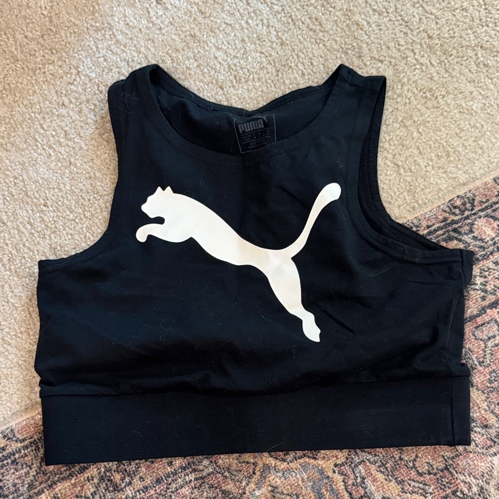 Puma Black Cat Crop Top with White Logo